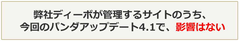 弊社ディーボが管理するサイトのうち、今回のパンダアップデート4.1で、影響はない