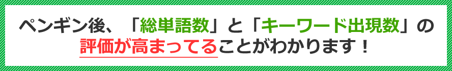 ペンギン後、「総単語数」と「キーワード出現数」の評価が高まってることがわかります！