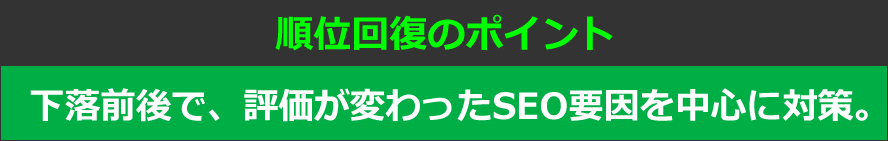 順位回復のポイント　下落前後で、評価が変わったSEO要因を中心に対策。