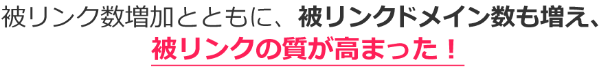 被リンク数増加とともに、被リンクドメイン数も増え、被リンクの質が高まった！