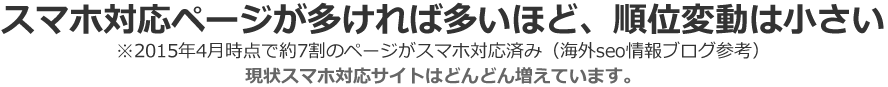 スマホ対応ページが多ければ多いほど、順位変動は小さい　※2015年4月時点で約7割のページがスマホ対応済み（海外seo情報ブログ参考）