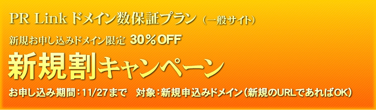 【新規割キャンペーン 30％OFF】PR Link ドメイン数保証プラン（一般サイト）